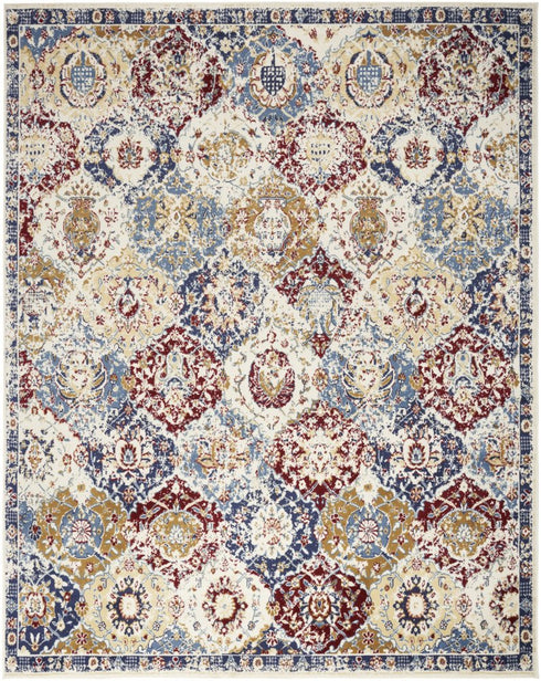 4' X 6' Navy Blue Damask Power Loom Distressed Area Rug